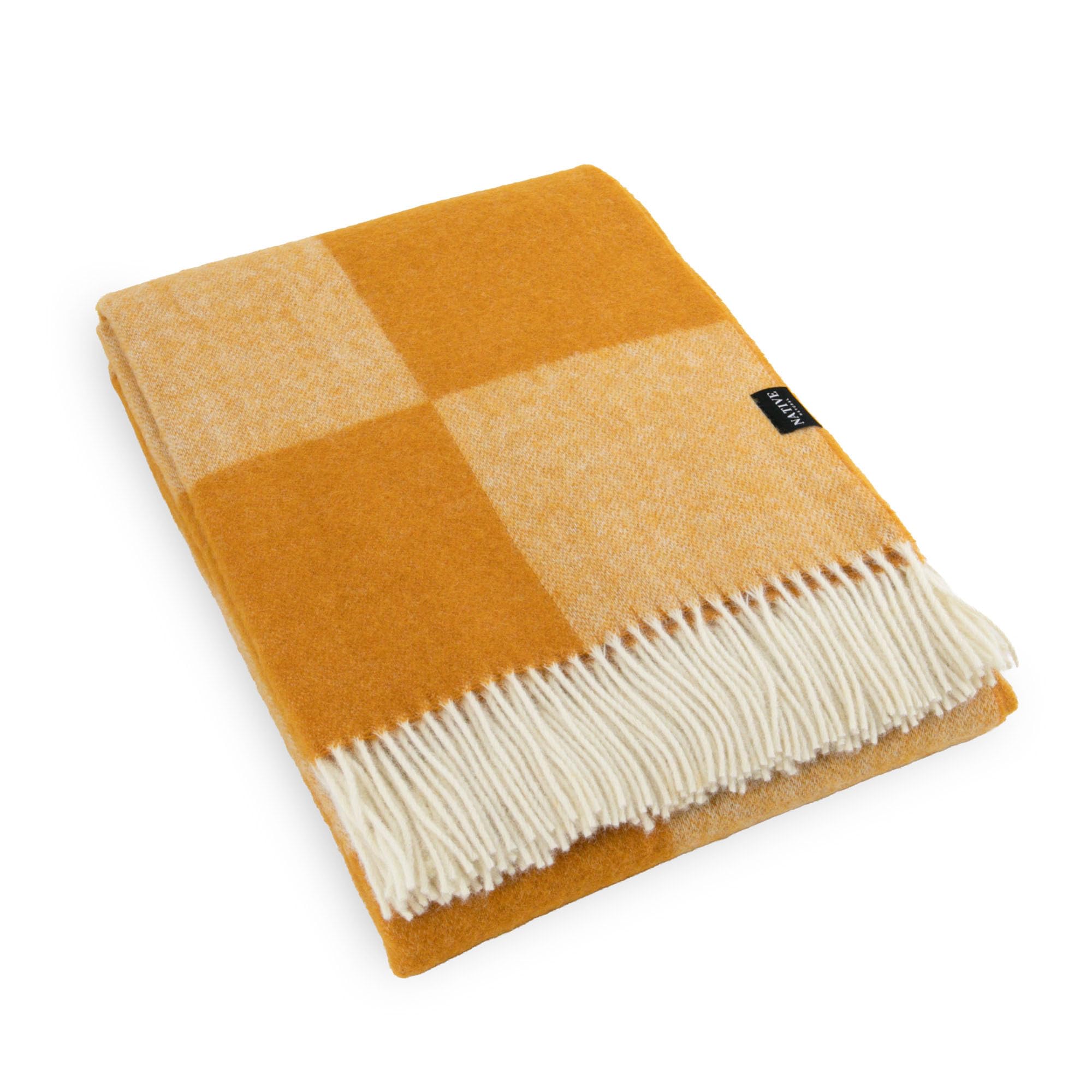 Simply Sheepskin Checkerboard Orange Wool Blanket - Wool Blanket - Jacquard Woven - New Zealand Wool Throw 140X200 Cm