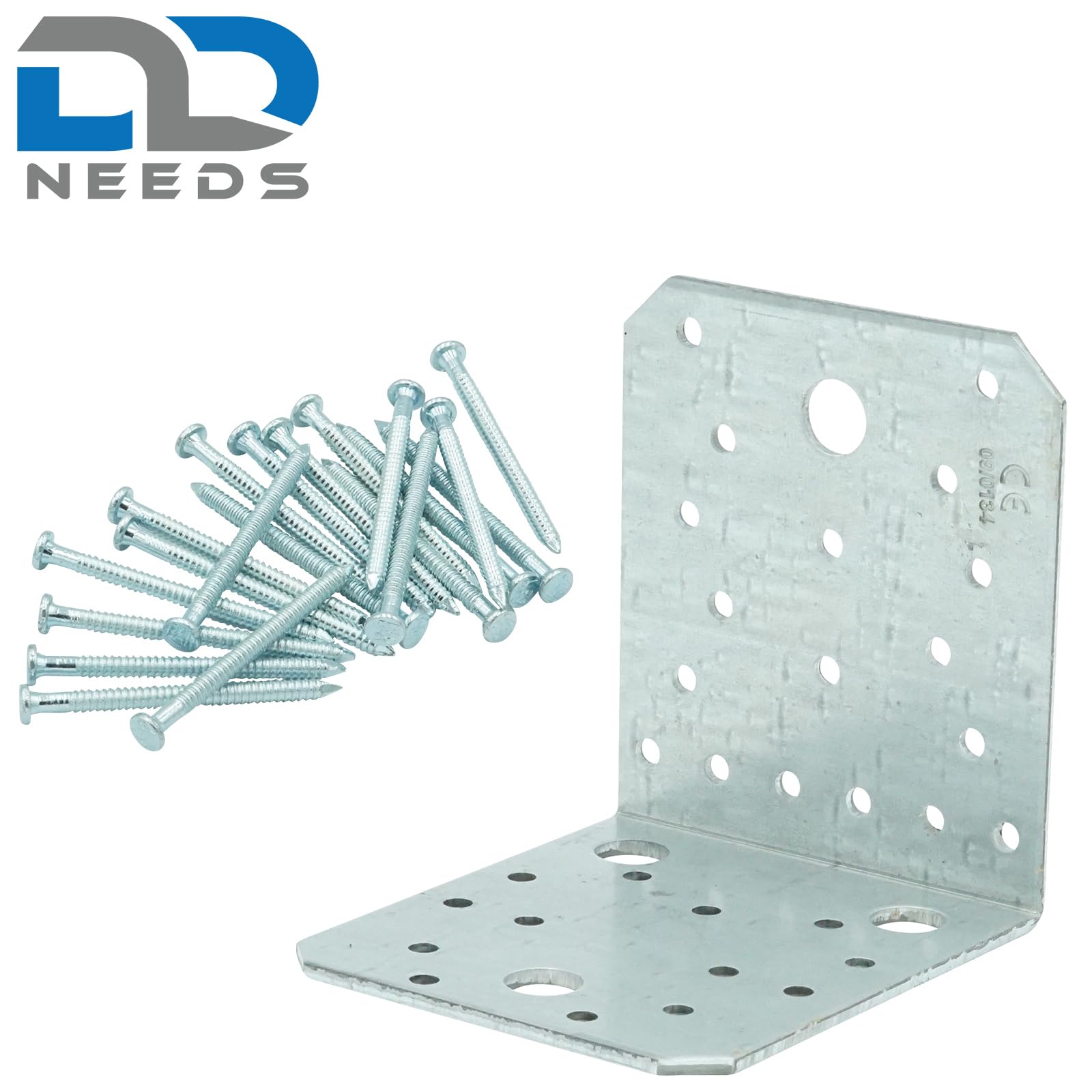 D2D | Winkelverbinder Set 105 x 105 x 90 mm ohne Steg - 25 Stück + 250 Stück Ankernägel 4 x 60 mm - Handwerker Set - Montagewinkel für stabile Verbindungen