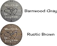 Vista 5 de Reloj de pared de madera personalizado de 11 pulgadas con corazones entrelazados para pareja, madera hecha a mano