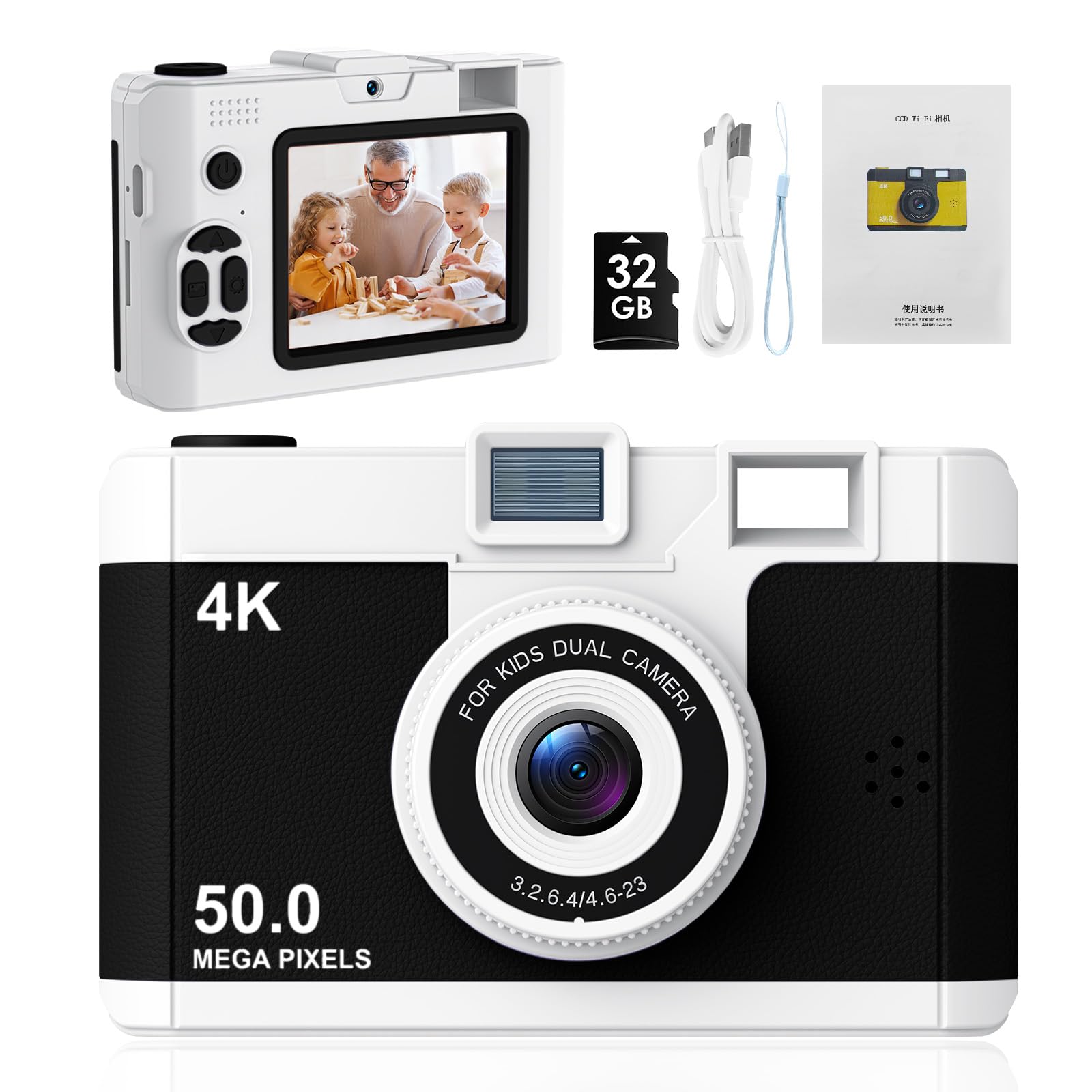 50.0 Mega Pixels Kids Camera for 5-13 Year Old Girls Boys with WiFi,MP3,Video Recording,Children Digital Selfie Video Camcorder 1080P Dual Lens 2.4