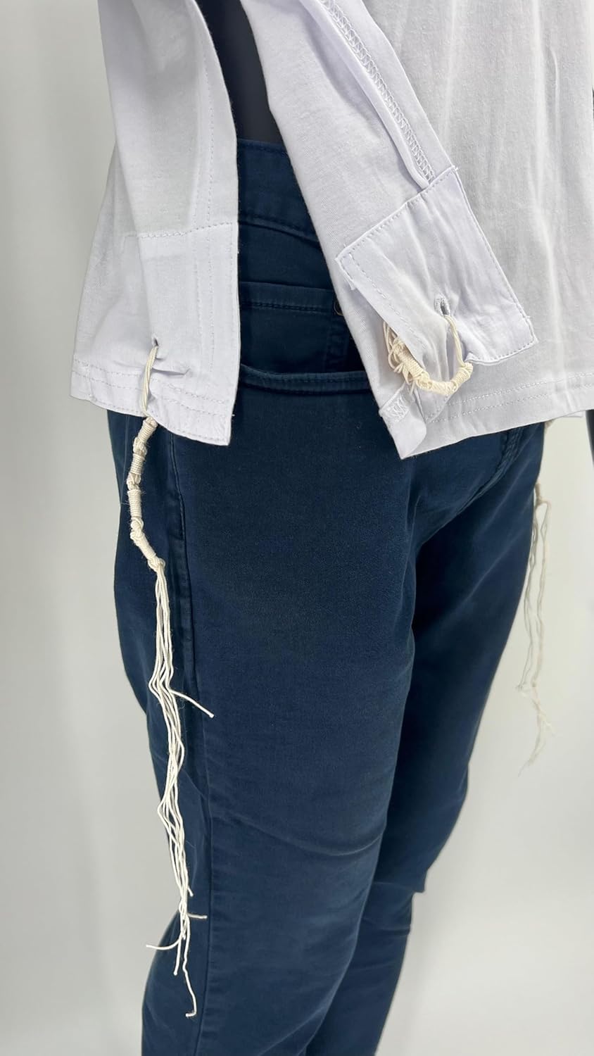 Adult Tzitzit T-Shirt Kosher Tzizis -Ashkenaz, Sephardi or Chabad Strings by MMJ-100% Cotton V-Neck Certified Made in Israel