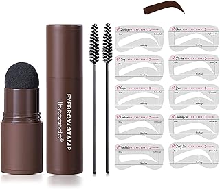 Eyebrow Stamp Waterproof, Brow Stamp Shaping Kit Eyebrow Definer, One Step Brow Stamp Shaping Kit, Professional Eyebrow Powder, 10 Reusable Eyebrow Stencils, 2 Eyebrow Pen Brushes, Dark Brown