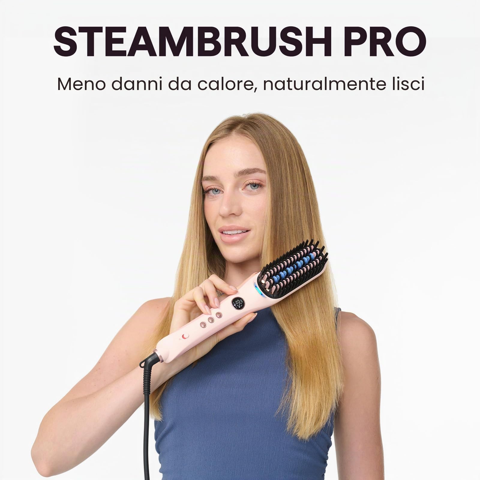 Wavytalk Spazzola Lisciante a vapore per Capelli Steambrush Pro 4-in-1 per donna, riduce i danni del calore con vapore e ioni, styling veloce da salone, lucentezza senza crespo, doppia tensione, rosa