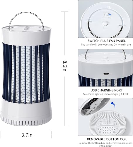 Miniatura 2 de Exterminador eléctrico 2 en 1 para interiores con ventilador, mata mosquitos de alto voltaje de 1500 V con colgador, trampa para lámpara de insectos