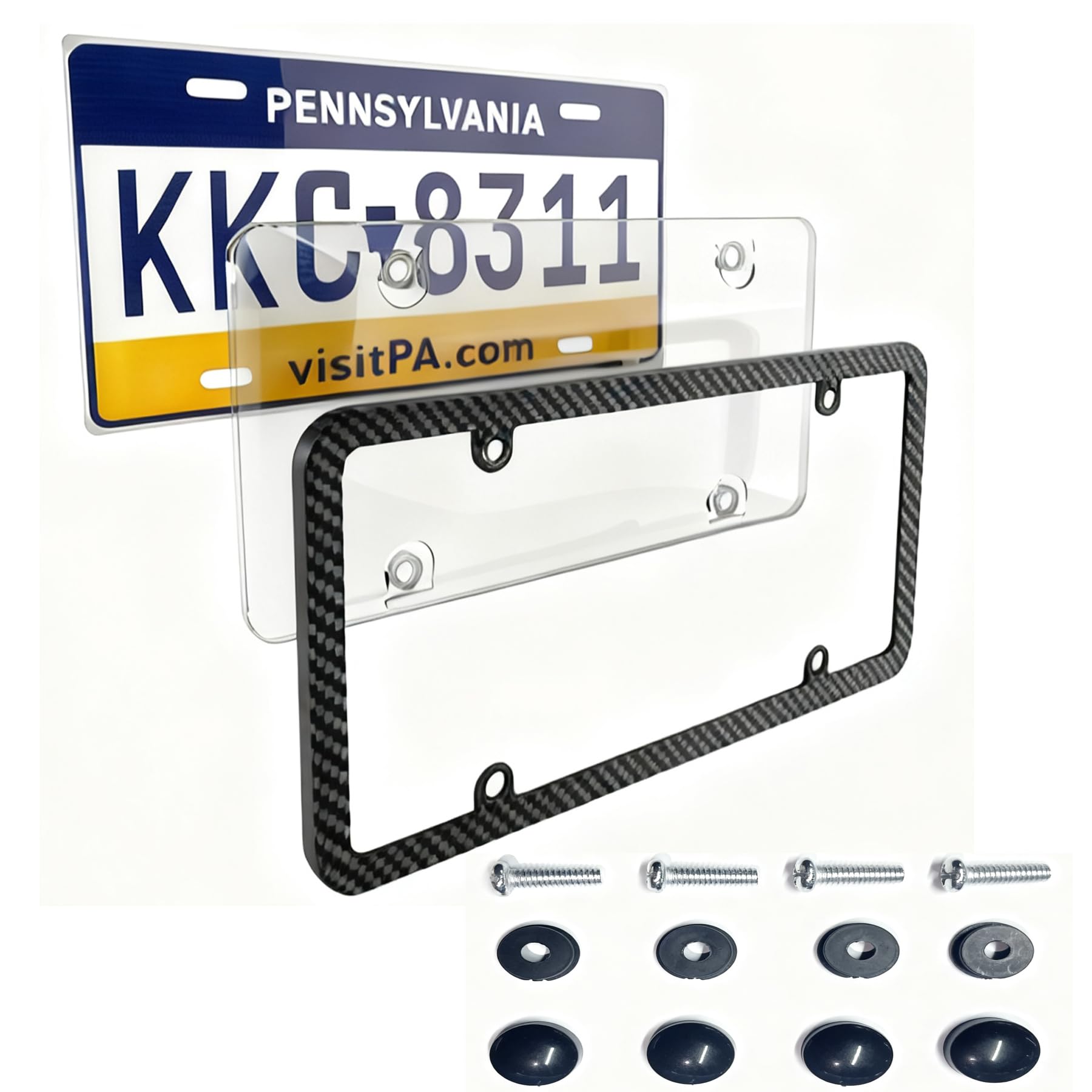 LZECJ Carbon Fiber License Plate Frames- Black Carbon Pattern Plastic Front & Rear Car Tag Holder Cover, Universal Fit for All Cars, Trucks, SUVs