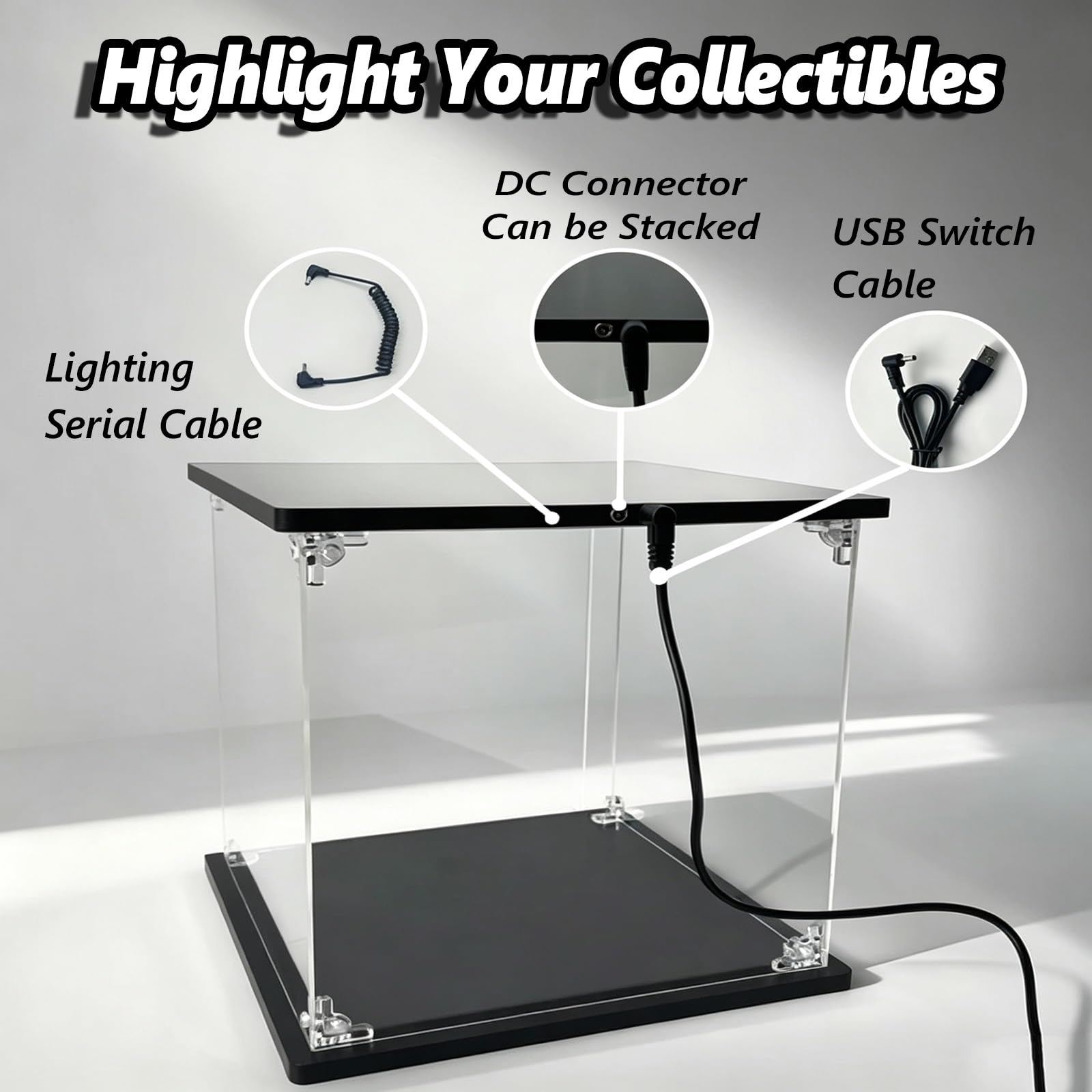 Vitrina acrílica con iluminación, Caja Transparente apilable