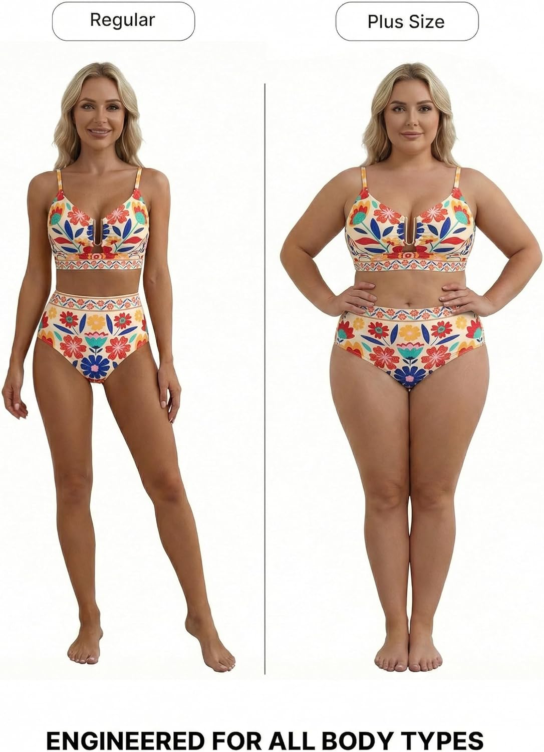 Herseas Womens 2 Piece High Waisted U Wire Bikini Set Floral Print Swimsuit Crisscross Back Bathing Suit Beach Swimwear - Image 5