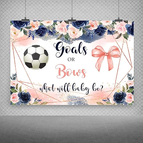 Miniatura 3 de Lofaris Fútbol revelación de género de metas o lazos, telón de fondo de baby shower, flores azules o rosas para niño o niña con diseño floral de