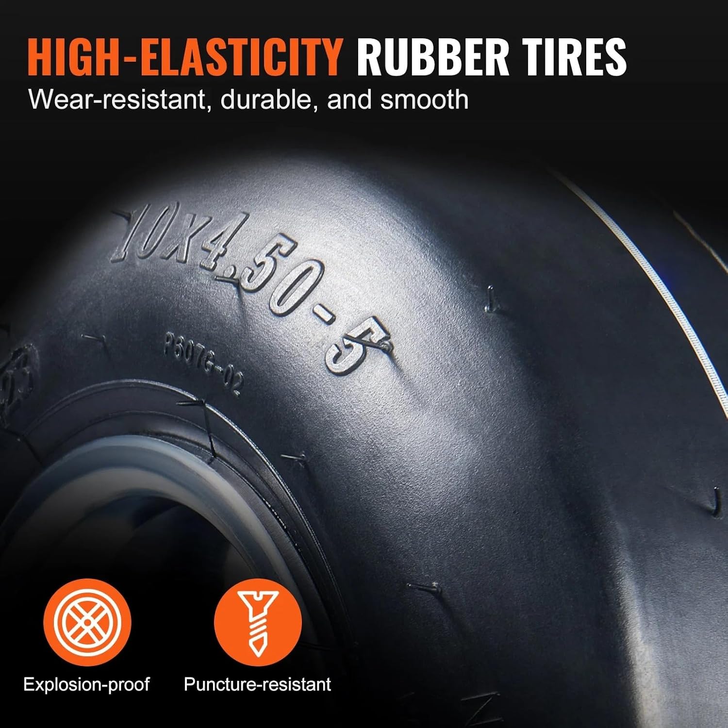 Go Kart Tires and Rims, 10x4.5-5" Go Kart Wheels, 2-Pack Front Wheels, Aluminum Alloy Rims and Rubber Tires, Hub-Rim Fit Bolt Pattern 1.57 inch with 3 Bolt Holes, Replacement Pneumatic Tire