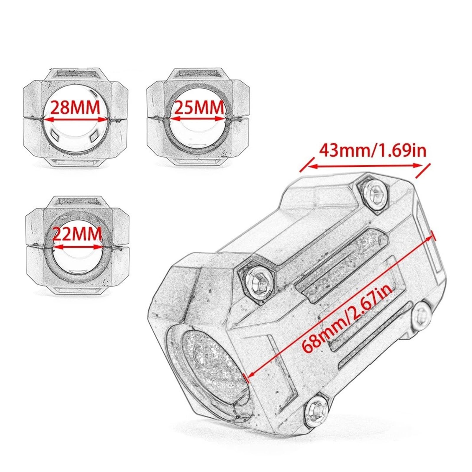 Protezione Motore Moto Bar Per Africa Per Twin CRF1000L Per NC700X Per VFR1200X Per Crosstourer 22mm 25mm 28mm Barra Protezione Paraurti Moto Protezione Motore Paraurti Moto(Rosso)