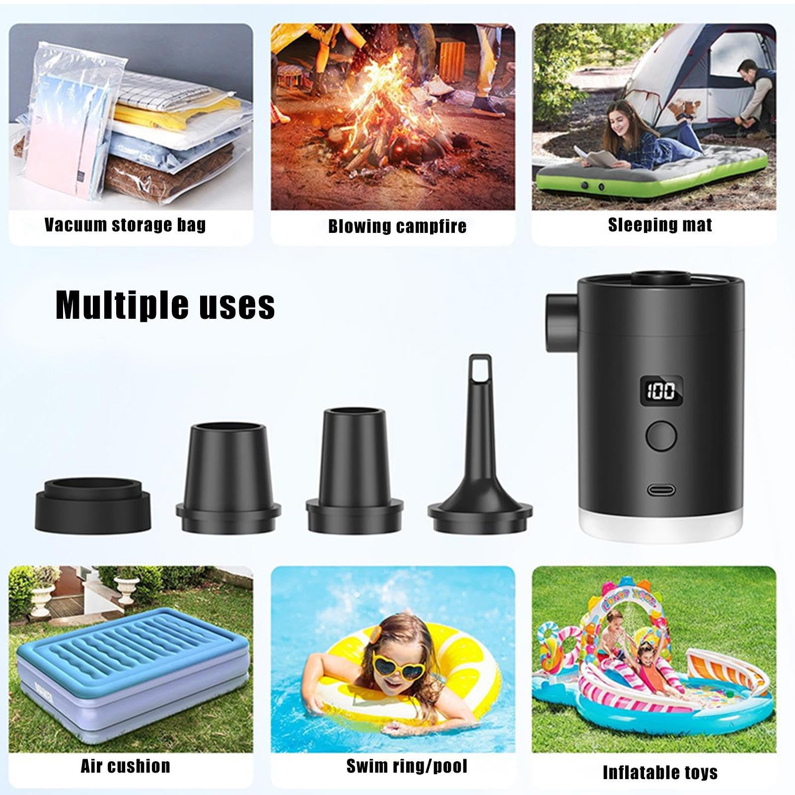 Bomba eléctrica para inflables, pantalla LED inalámbrica, inflador portátil