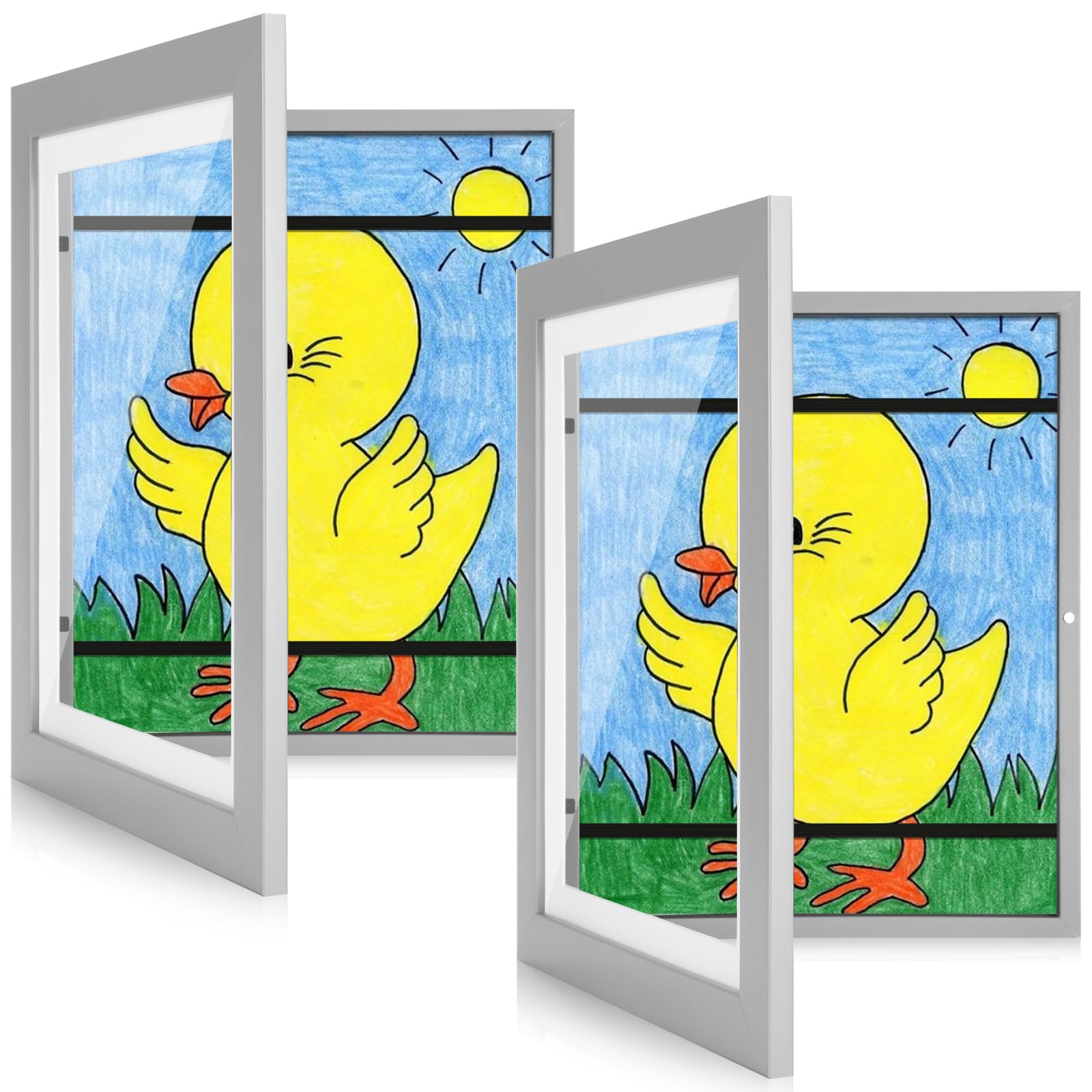 [2-Pack] Kids Art Frames, 10x12.5 Front Opening Kids Artwork Frames Changeable, Gray Artwork Display Storage Frame for Wall, Holds 50 Pcs, for 3D