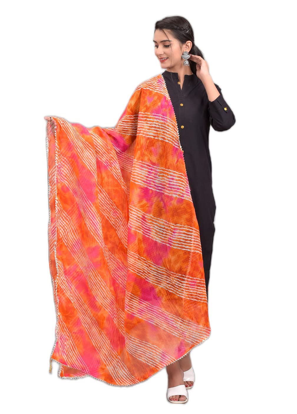 Kota Doria Women's/Girls Stylish Tradition Leheriya Print Dupatta-03-image-39