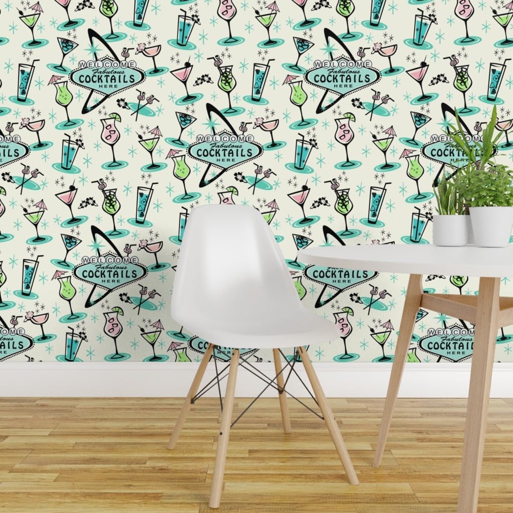 Removable Wallpaper 6ft x 2ft - Atomic Age Retro 1950S Midcentury Flamingos Pinup Rockabilly Custom Pre-Pasted Wallpaper by Spoonflower