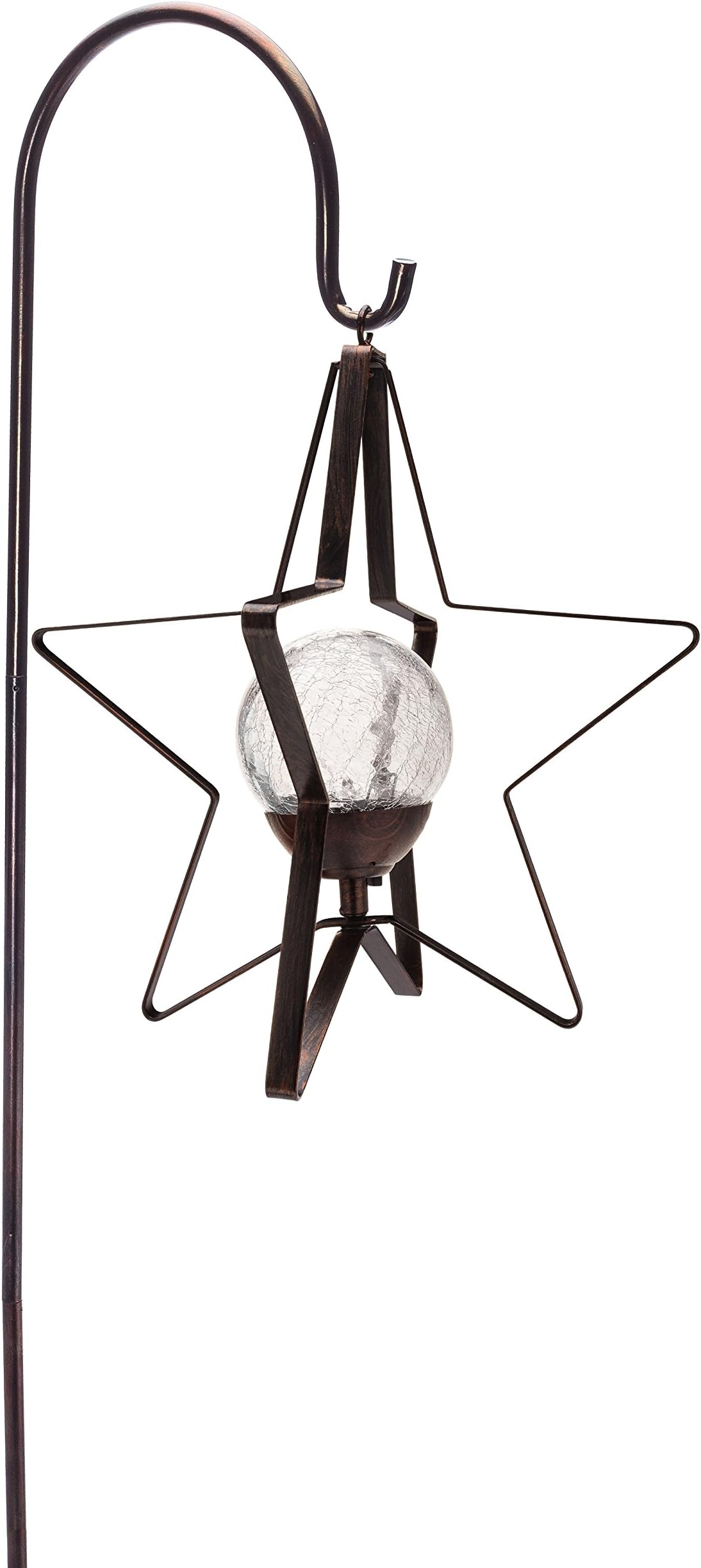 531-HS0001 Decorative Solar Shepherd Hook Hanging Star Light, Silver