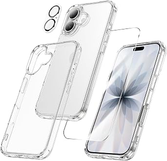 Maxdara for iPhone 17 Case Clear, [3 in 1] with Front Tempered Glass Screen Protector & Camera Lens Protector & Anti-Yellowing Shockproof Cover for iPhone 17 6.3 Inch Transparent+Clear