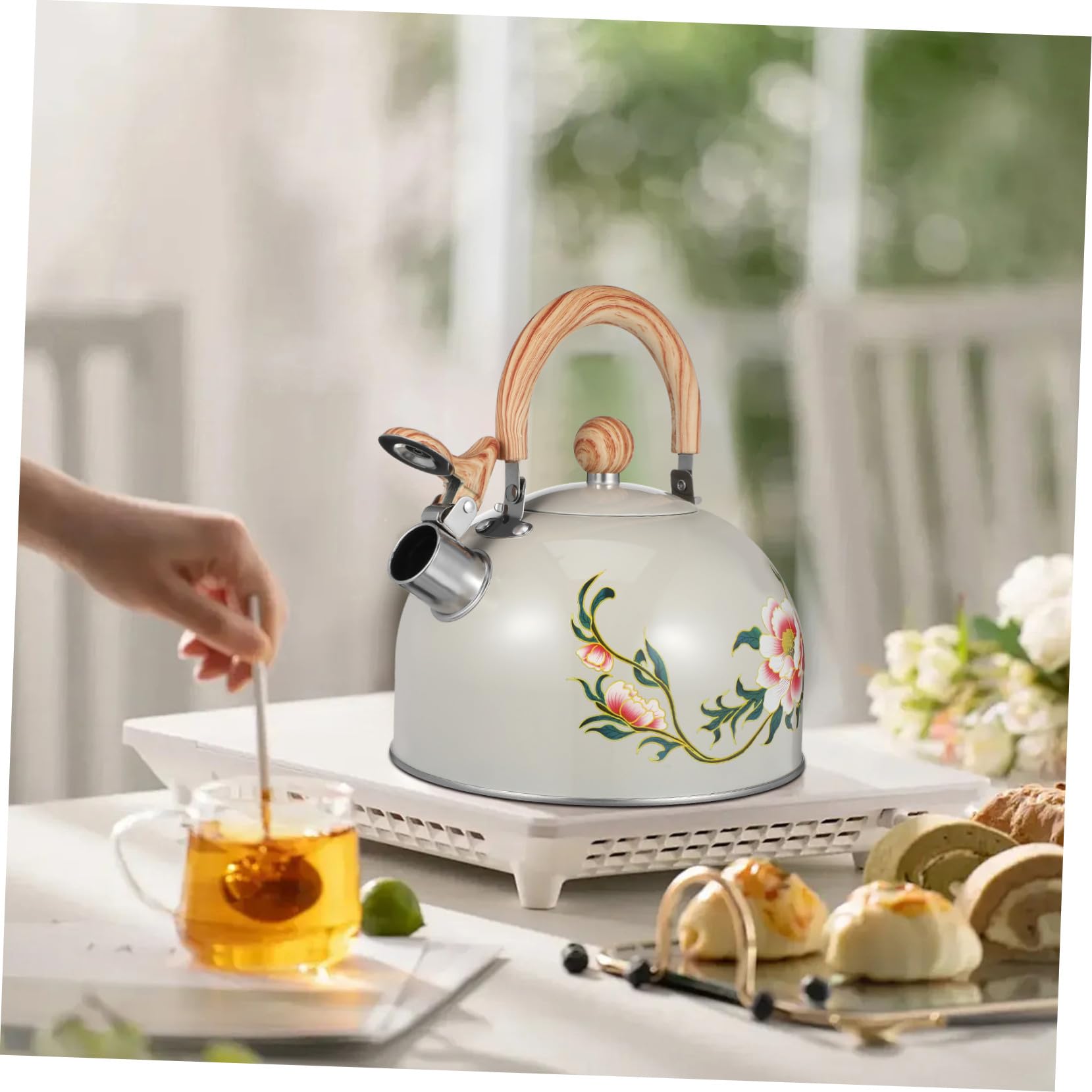 Tetera Acero Inoxidable Silbante Diseño Floral 3l