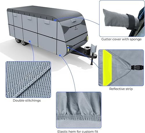 Vista 17 de RVMasking Funda para remolque de viaje de 20 a 22 pies, 7 capas extra gruesas, cubierta impermeable al viento para transportador de juguetes con 4