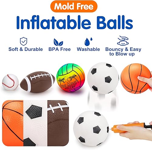 Miniatura 2 de Paquete de 5 pelotas deportivas para niños con bolsa de pelotas para niños pequeños de 1 a 3 años, fútbol, baloncesto, béisbol, voleibol, juguetes
