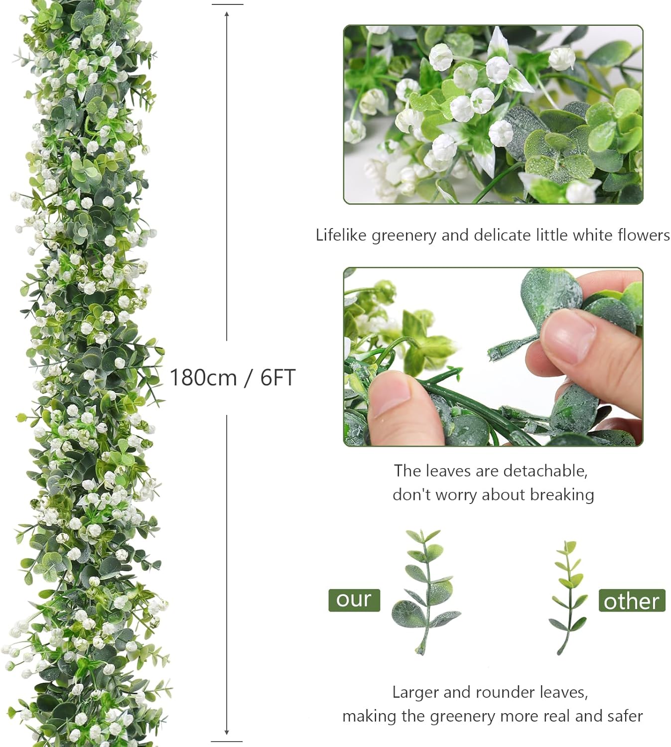 SOMYTING Artificial Eucalyptus Garland 2 Packs 6Ft Faux Eucalyptus Garlands Eucalyptus Leaves Table Greenery Garland Wreath Vines Artificial Vine Plants for Wedding Backdrop Arch Party Decor (2PCS) - Image 2