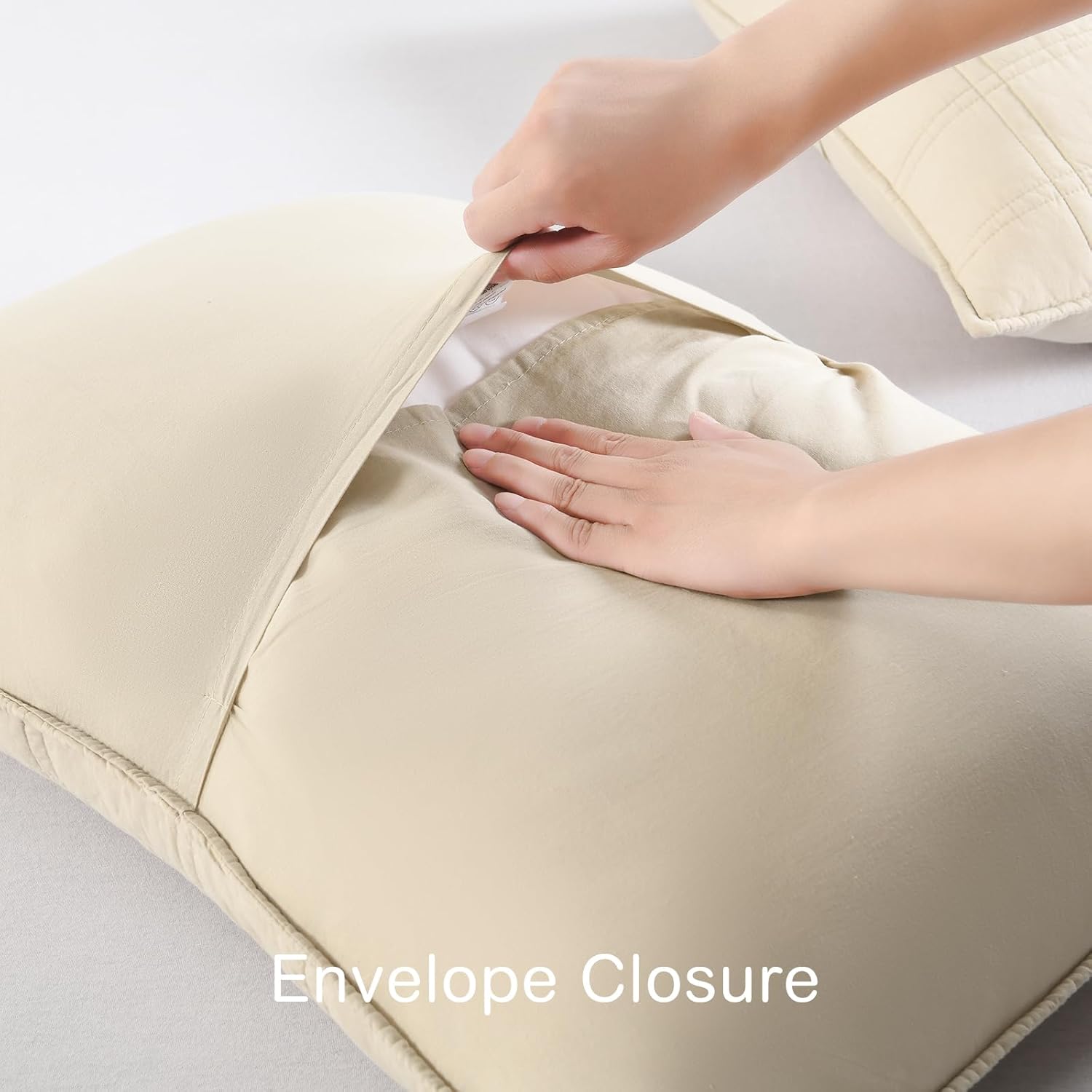 HORIMOTE HOME 100% Cotton Quilted Pillow Shams King Size, Beige Pre-Washed 2 Pack 20" x 36" Cozy Pillowcases, Breathable Stitching Pillow Cases Cover Decorative for Bed in Geometric Pattern