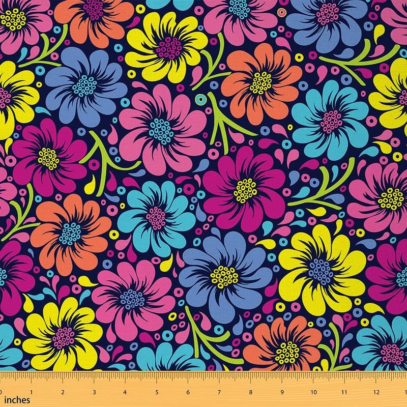 FeelyouFloral Upholstery Fabric for Chairs Sofa Couch, Traditional Flower Pattern Outdoor Fabric by The Yard, Bright Bobo Style Decor Fabric for Upholstery and Home DIY Projects, 1 Yard, Purple Blue