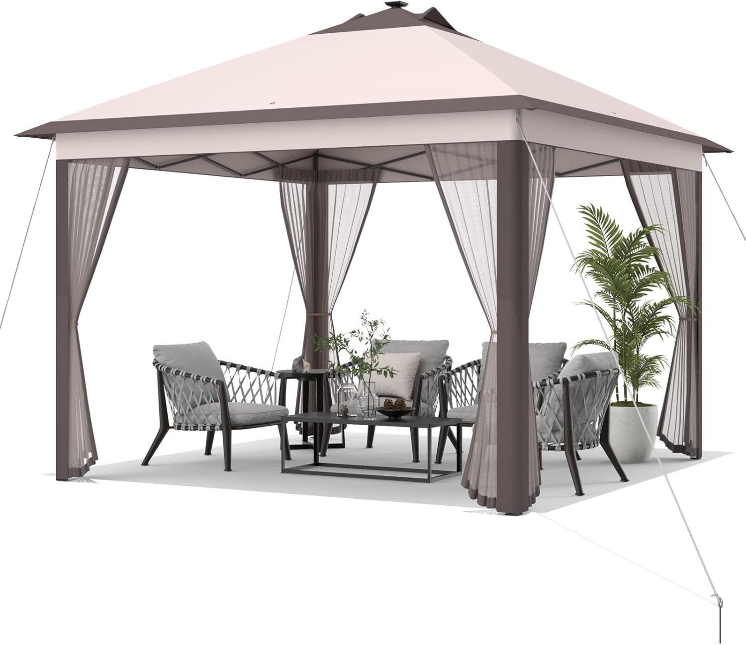 Tangkula 11x11 Ft Pop up Gazebo, 2-Tier Outdoor Gazebo with Mesh ...
