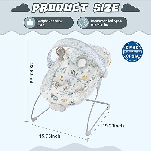 Miniatura 2 de Portable Baby Bouncer Seat with 8 Melodies, 3 Vibration Levels & Adjustable Volume, Foldable Infant Bouncer Rocker with Safety Harness for Baby 0-6