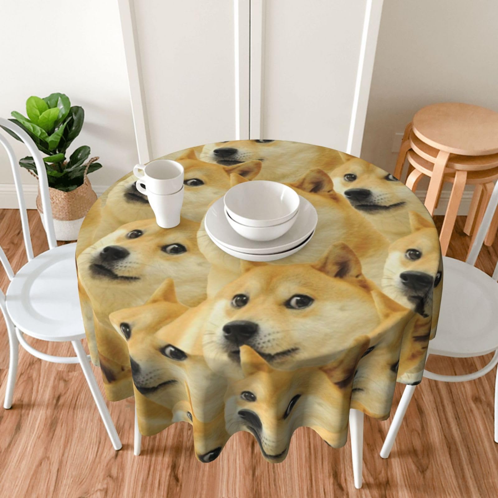 Mr Doge Meme Dog Round Tablecloth, Suitable for Home Kitchen Restaurant Decoration, Wedding Hotel Party Decoration.