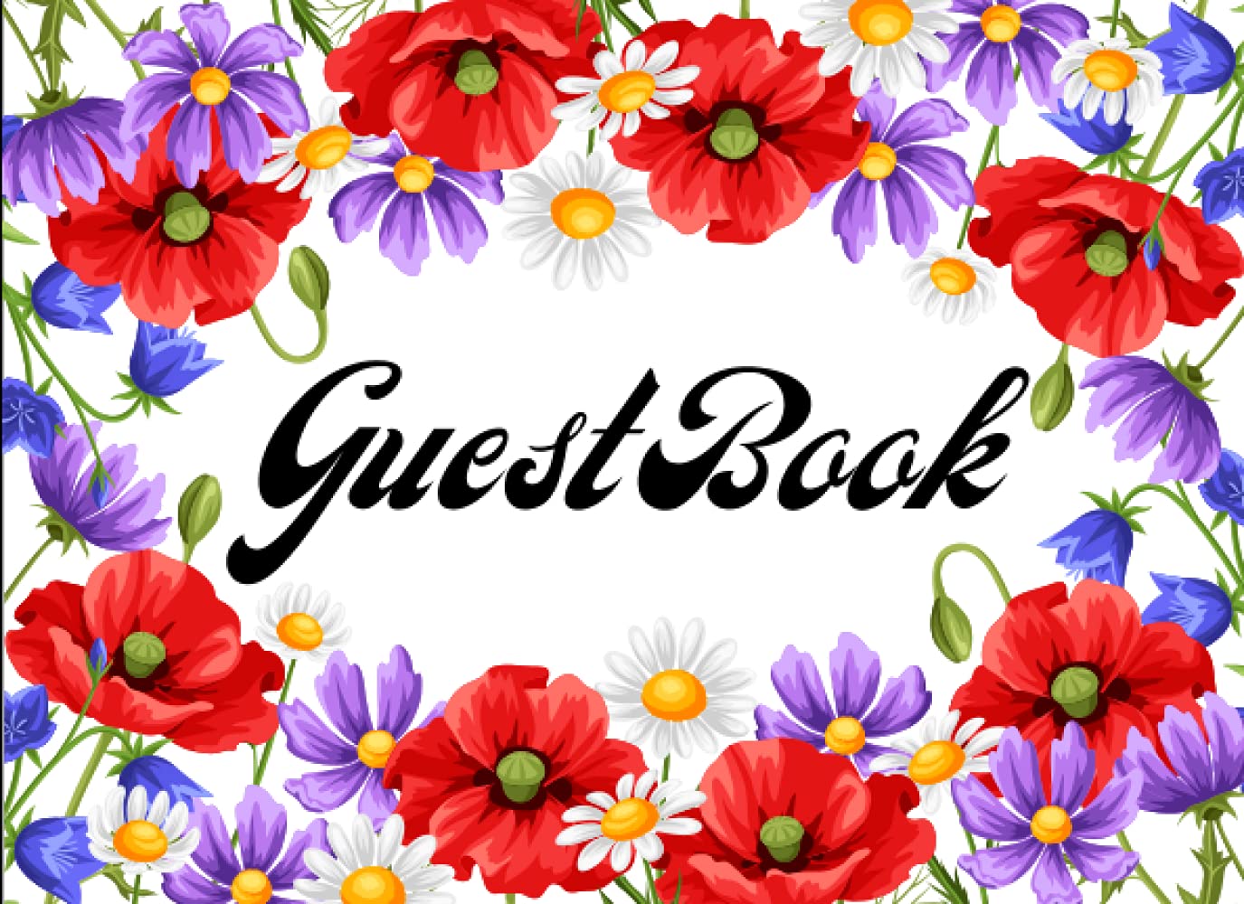 Guest Book: Stunning Floral Cover with Single Sided Pages for Guest Check-In. Perfect for Parties, Retirement, Funerals, Graduation, Weddings, Rentals and More!