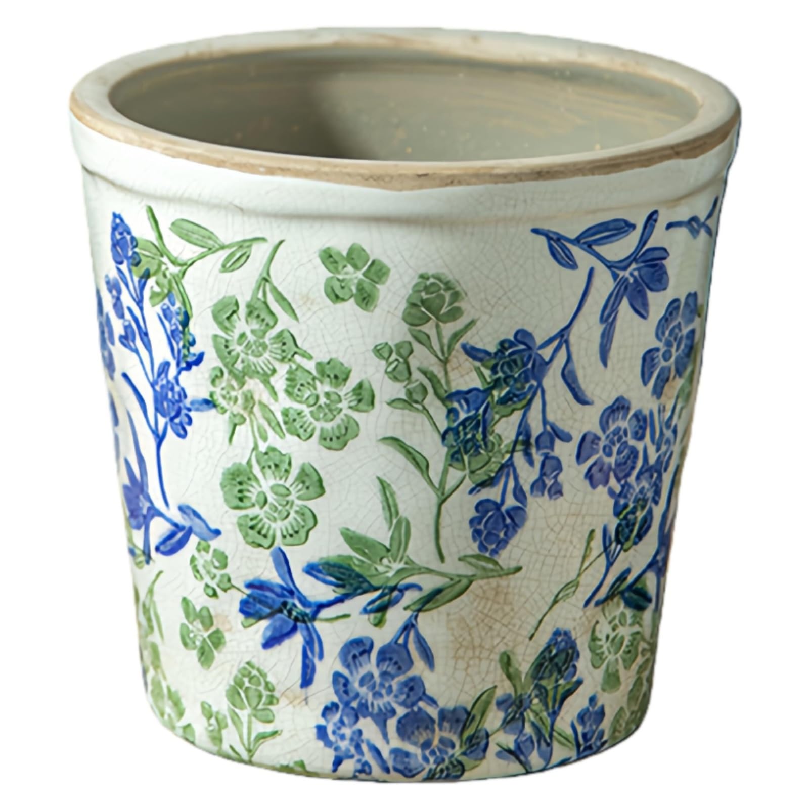 Pot de plante en céramique rustique Yofab L bleu avec trou de drainage pour jardin