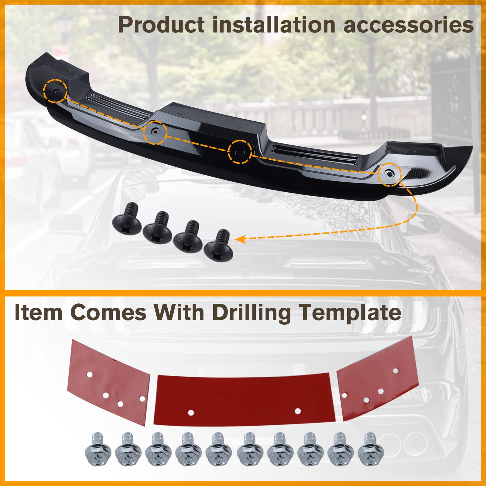 Duolctrams w/Black Gurney Flap Wicker Bill Mustang Spoiler Rear Trunk Spoiler Compatible with 2015-2022 Mustang Coupe 2DR, GT500 GT350 Style Glossy Carbon Fiber Style