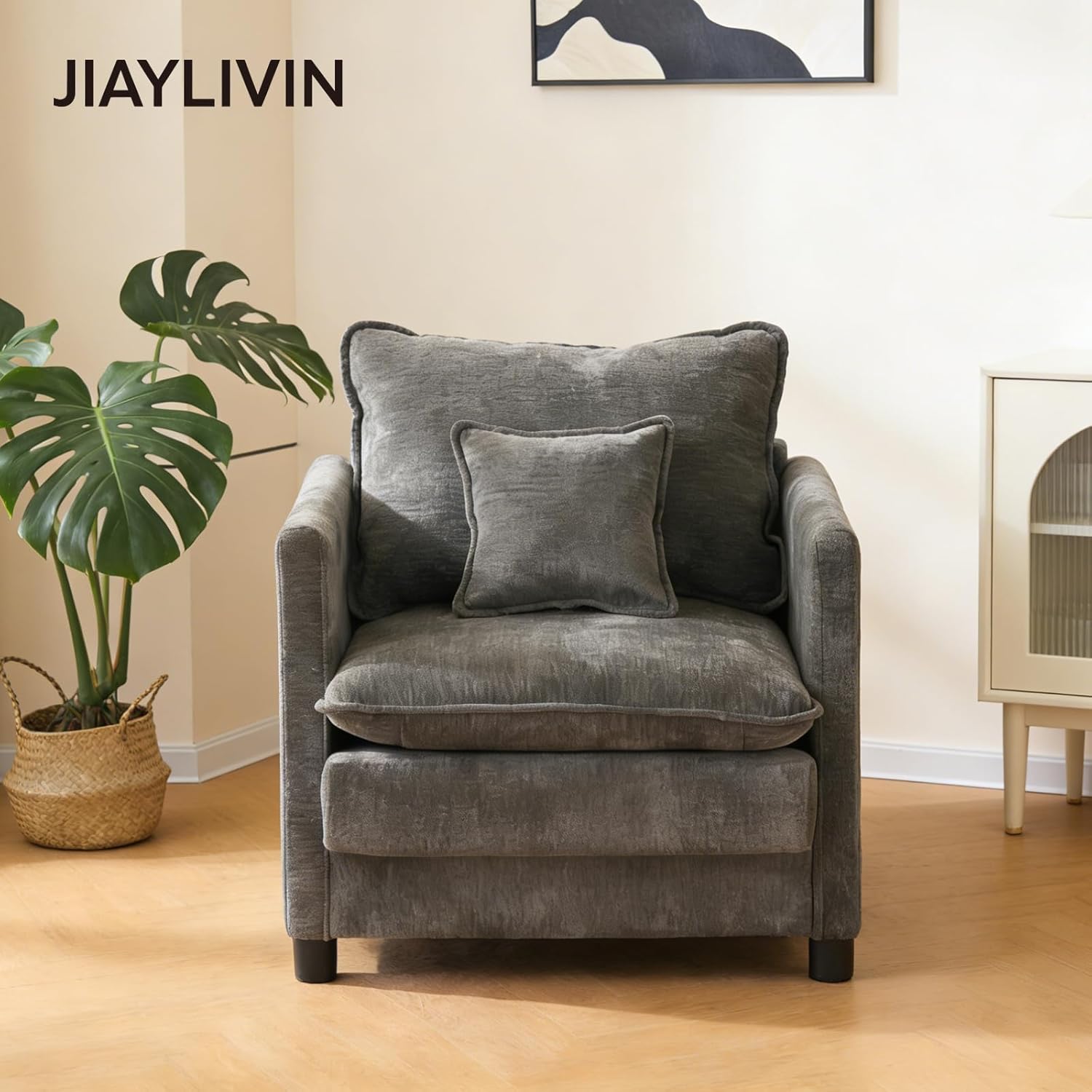 Accent Chair for Living Room Chairs, Reading Chair for Bedroom Scooped Arm Chair Mid Century Modern Accent Chairs Upholstered (Grey)