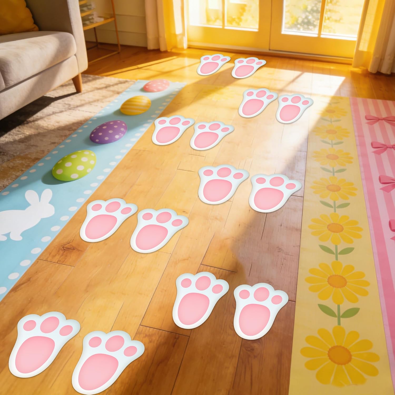 Lucleag 50 PCS Removable Easter Bunny Paw Prints Stickers, PVC Bunny Feet Floor Decals Rabbit Paw Footprint Cling Sticker for Easter Game Floor Window Wall Party Favor Supplies Decoration