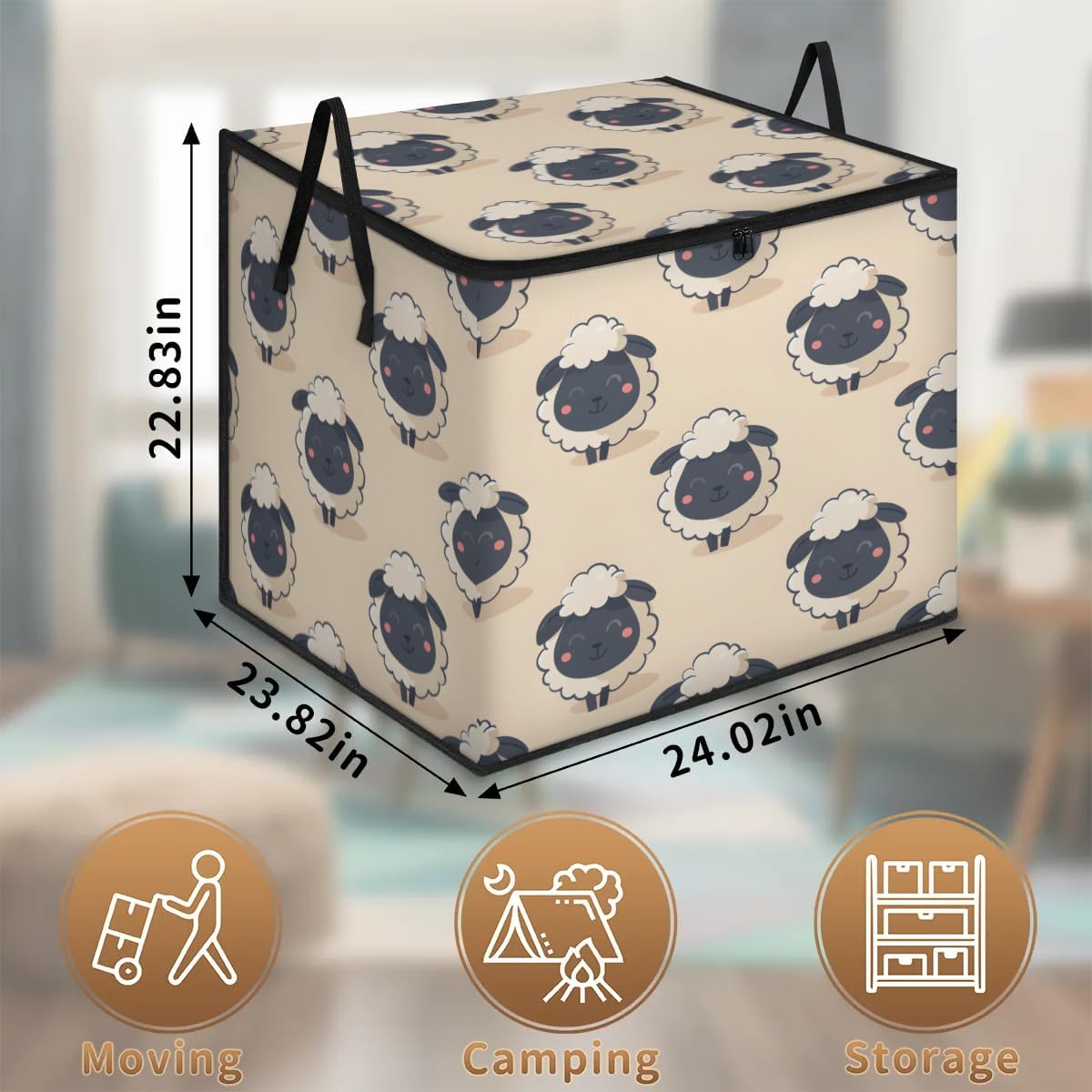 Honeybaby 214L Extra Large Comforter Storage Bag Lovely Sheep Storage Totes with Lids Waterproof Closet Organizer Folding Blanket Storage Bags for Clothes Bedding Pillows