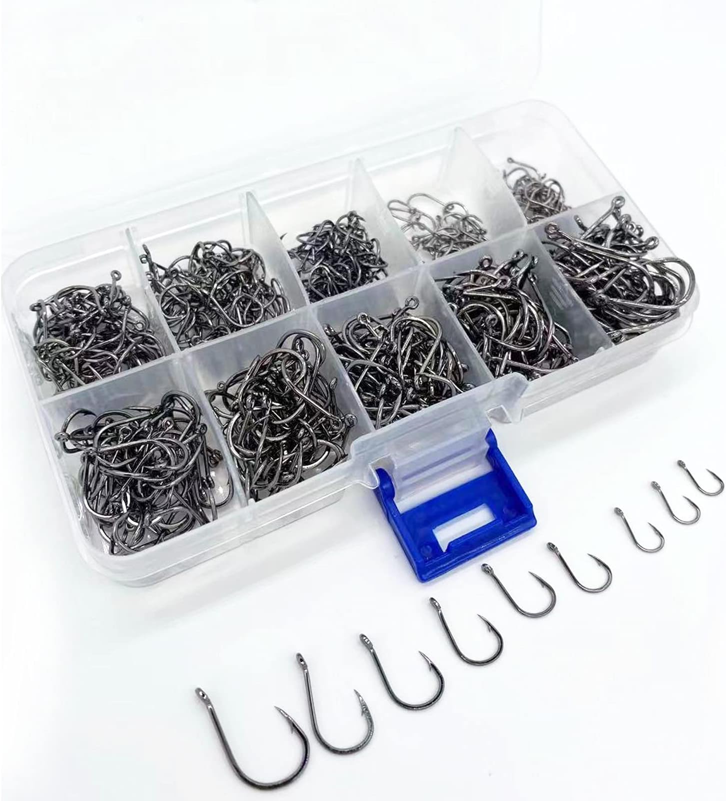 600pcs Fishing Hooks Set High Carbon Steel Jig, Fishing Hooks Set with Plastic Box Strong Sharp Fish Hook with Barbs for Freshwater/Seawater