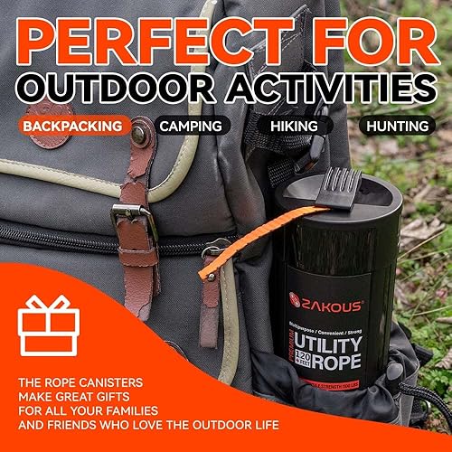 Miniatura 10 de Contenedor de cuerda multiusos de 120 pies, 1100 libras de resistencia, 100% cuerda de nailon, uso versátil para artículos esenciales de campamento