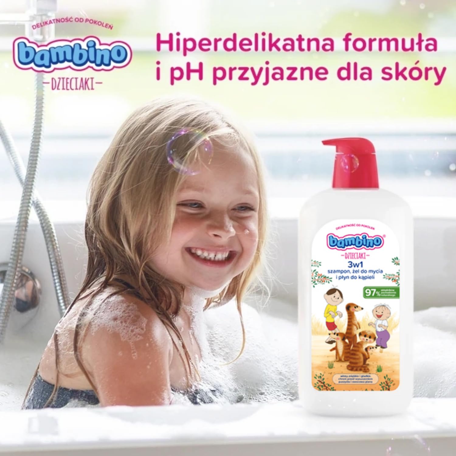 Bambino Dzieciaki 3w1 szampon, żel pod prysznic i płyn do kąpieli Surykatki 1000 ml