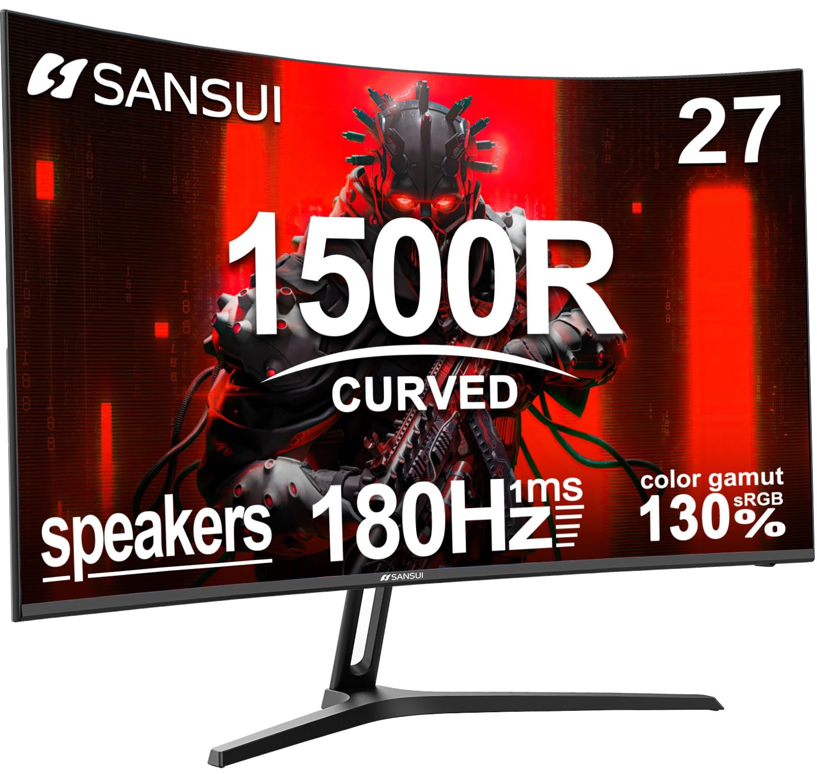 SANSUI 27 Inch Curved Gaming Monitor 180Hz 1ms with Speakers FHD