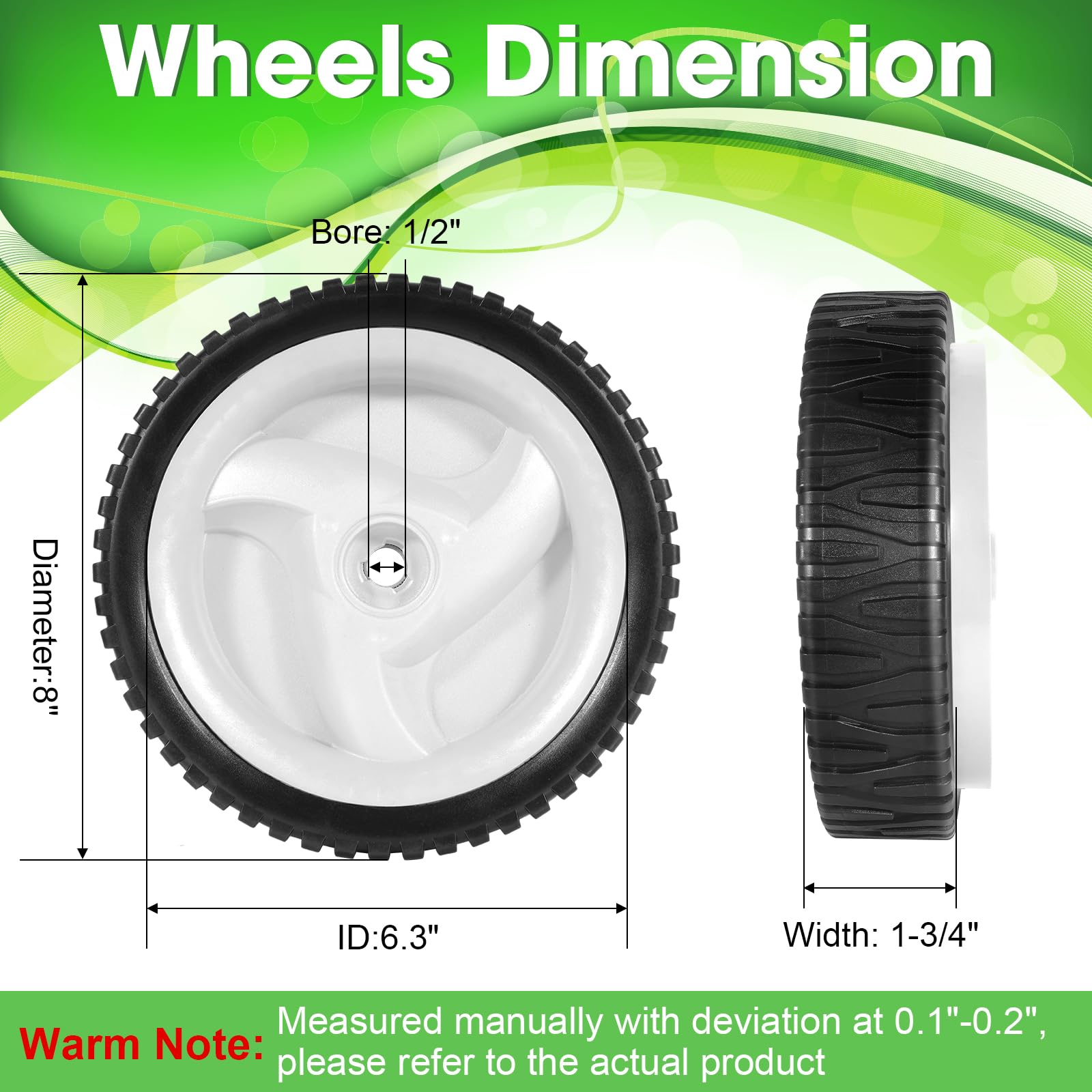 Ruedas de 8 pulgadas para cortacésped de tracción delantera, neumáticos de goma resistentes para cortacéspedes autopropulsados Craftsman/Husqvarna, 2 piezas de repuesto para 194231X460