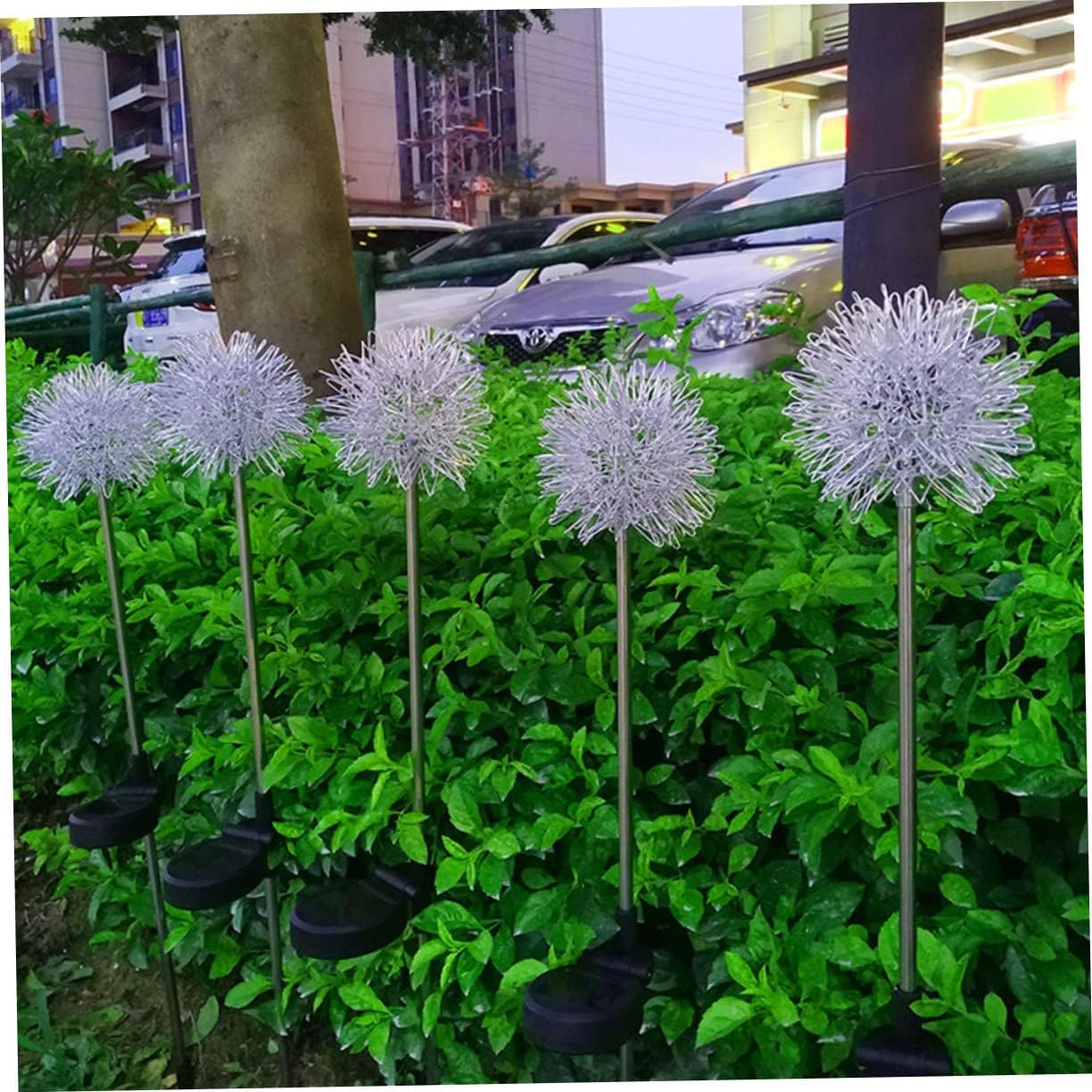 Abaodam Dandelion Solar Garden Lights 4-Pack LED Pathway Decorative Lights for Outdoor Yard Waterproof Flower Design Color Changing Features
