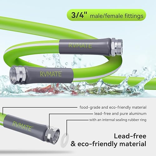 Miniatura 2 de RVMATE Manguera de agua para autocaravana de 15 pies, 58 pulgadas de diámetro interior, sin plomo, sin fugas, manguera de jardín para