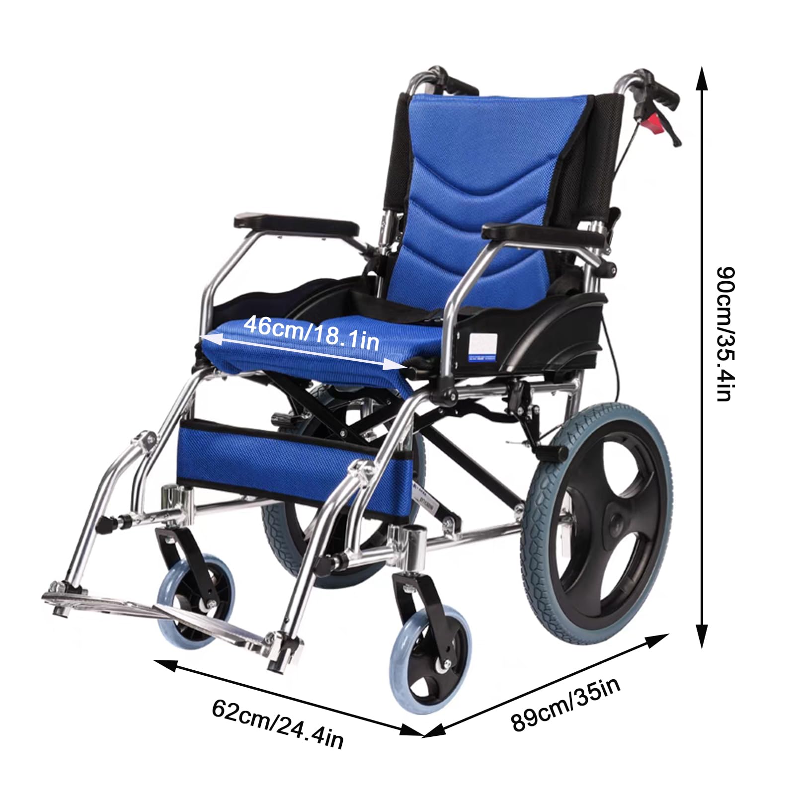 Sillas de Ruedas Plegables Silla de Ruedas Manual,Sillas de Ruedas para Adultos,Silla de Ruedas de Transporte Ultraligera Y Fácil de Usar/Small Rear Wheel