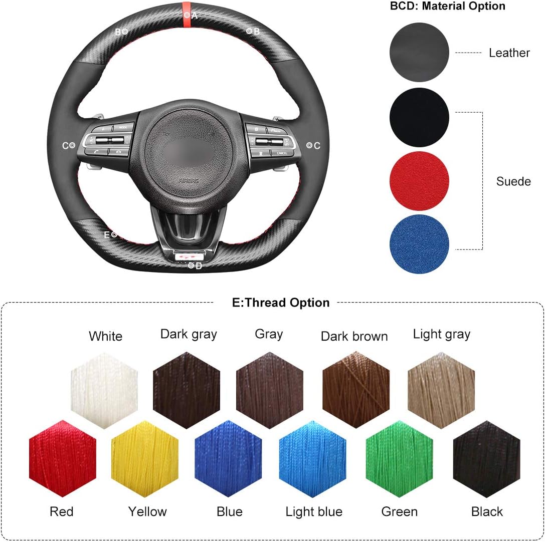 MEWANT Steering Wrap for Kia Stinger (GT) 2018-2022 Steering Cover Hand Stitch PU Carbon Fiber and Suede