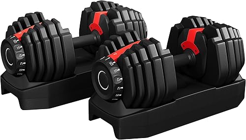 Miniatura 18 de Yaheetech Juego de mancuernas ajustables de 28/40/52.5/90 libras, mancuernas ajustables de ajuste rápido, juego de pesas con mango antideslizante y