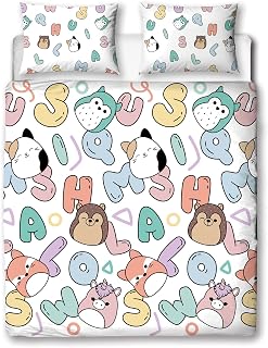 Squishmallows Official Double Kids Duvet Cover Set | Chill Design Reversible 2 Sided Bedding Including Matching Pillow Cases | Character World Brands Childs Double Bed Set