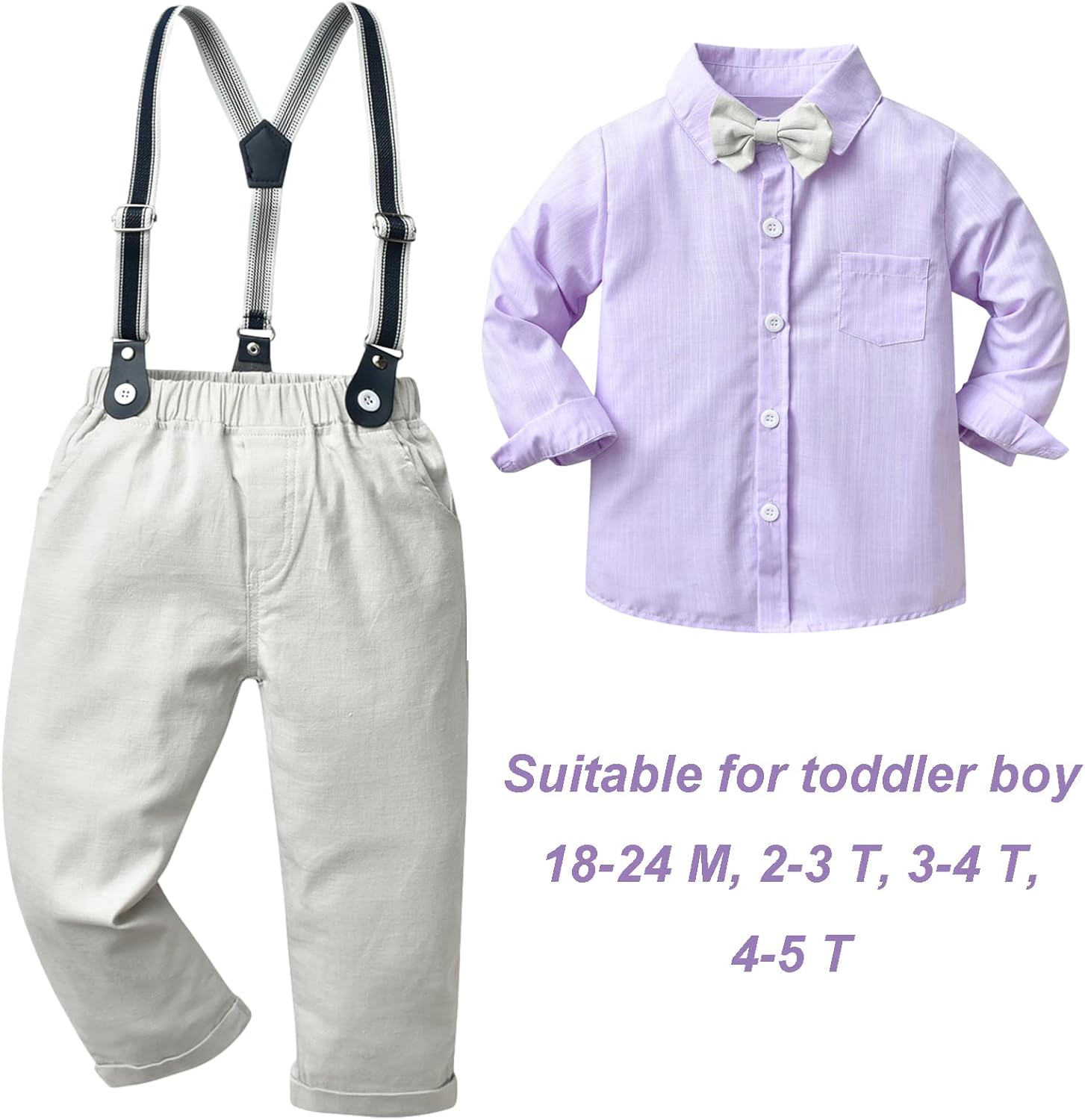 amokk Gentleman Outfits Formal Wear for Toddler Baby Boys Bow Tie and Suspenders Clothing Set - Image 4