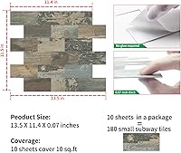 Vista 25 de DEWOO 20 hojas de azulejos de pared autoadhesivos estilo rustico para despegar y pegar para cocina estilo granja, aspecto de madera sintética