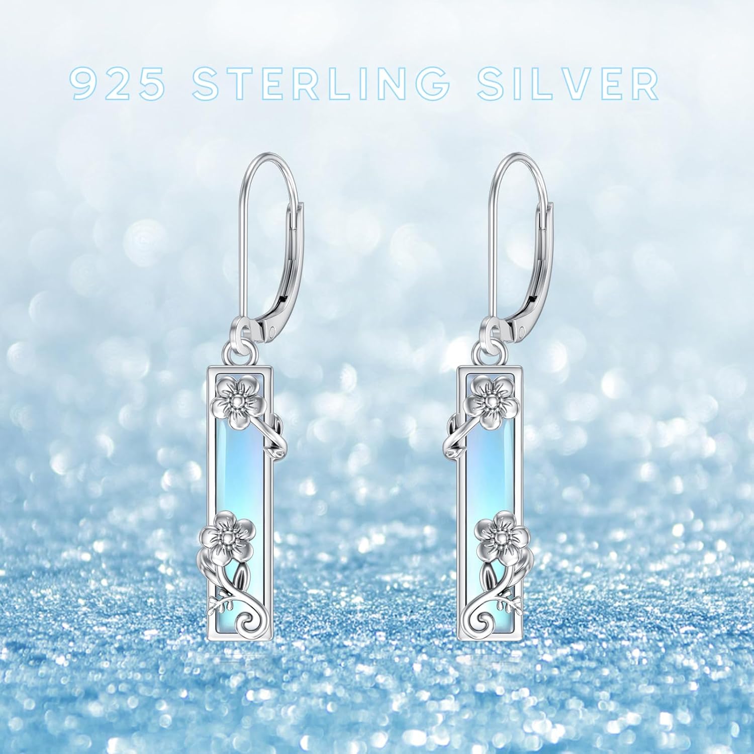 Moonstone Bar Earrings 925 Sterling Silver Bar Leverback Flower Earrings Jewelry Christmas Birthday Gifts for Women - Image 5