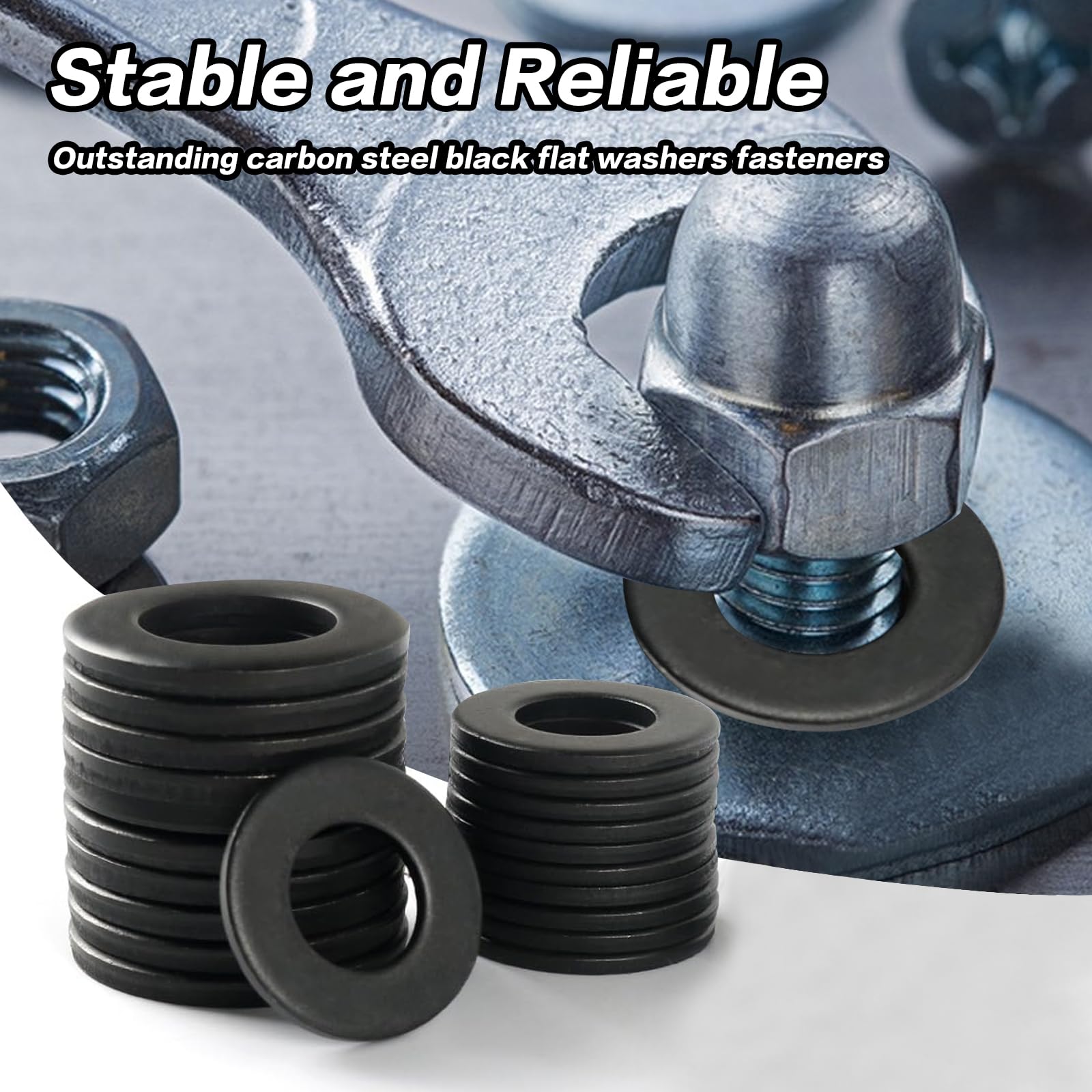 Rondelle M6 Piatte x 12 mm, Assortimento di Rondelle Alzaporta in Acciaio al Carbonio, Guarnizioni Distanziali Nere per Viti Barra Filettata